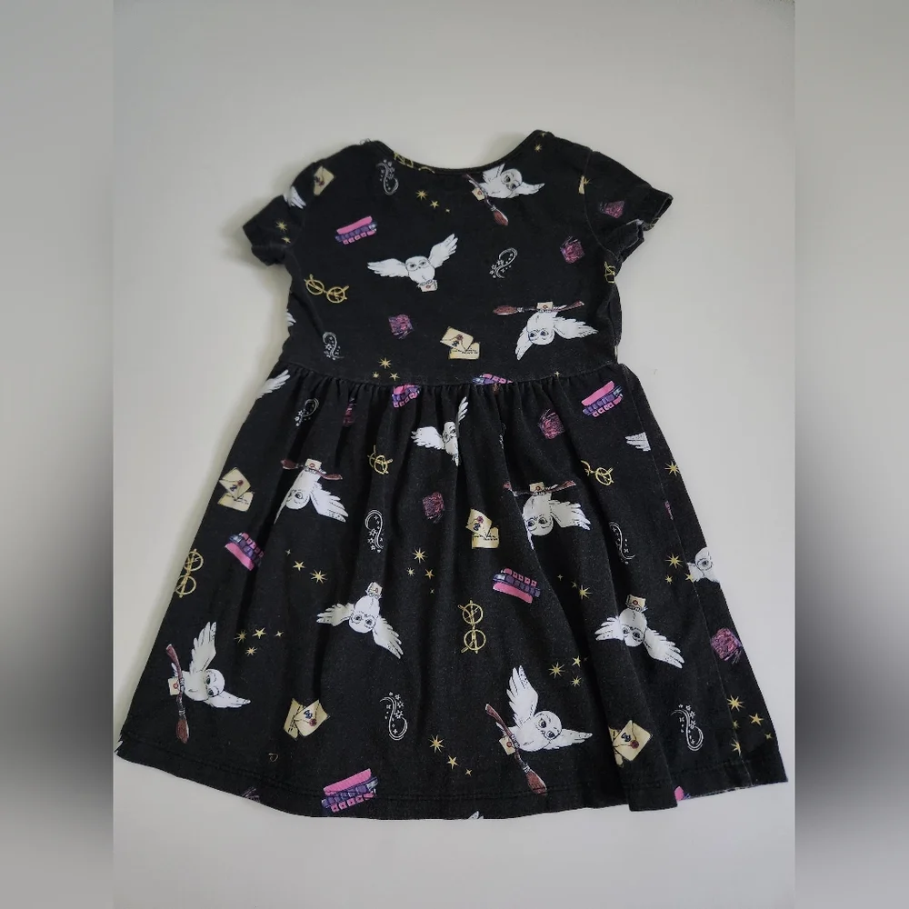 Harry Potter Hedwig Owl Letters Dress Black Halloween Short‎ Sleeve Girls XS 4/5